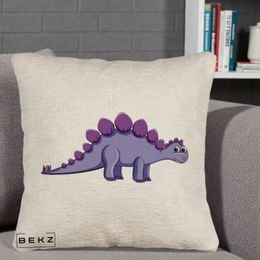 Perna Personalizata Stegozaur Mov, 40x40 cm, Bej Canapea, Husa Detasabila, Perna Inclusa, BEKZ®