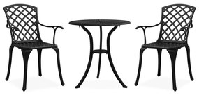 315592 vidaXL Set mobilier bistro, 3 piese, negru, aluminiu turnat