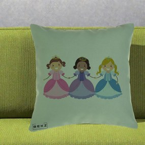 Perna Personalizata Printese Diverse Ilustratie, 40x40 cm, Verde, Husa Detasabila, Perna Inclusa, BEKZ®