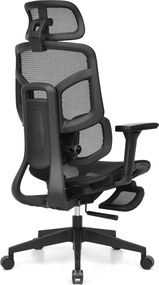 Scaun Ergonomic AirMesh Pro E399-H – Full Mesh, Suport Lombar Reglabil pe Înălțime, Cotiere 4D, Tetiera 3D, Reclinare Automată, Suport Picioare, Negru