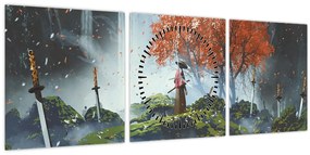 Tablou - Ilustrație a Grădinii de săbii (cu ceas) (90x30 cm)