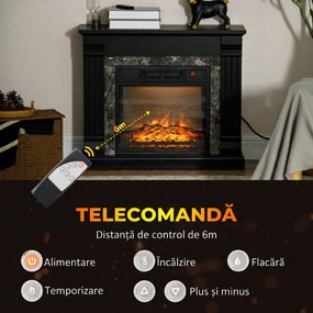 HOMCOM Semineu Electric de Podea cu Temporizator, Flacara Realista si Temperatura Reglabila, din Metal, ABS si PAL, 80x21.6x67.8 cm, Negru | Aosom RO