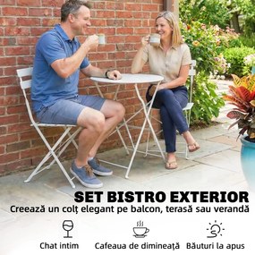 Outsunny Set Bistro Pliabil pentru Exterior cu Masă și 2 Scaune, Alb | Aosom Romania