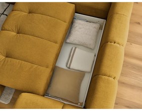 Colțar galben muștar extensibil/cu spațiu de depozitare (cu colț pe partea stângă/în formă de ”L”) Fuji – Bobochic Paris