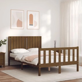 3192919 vidaXL Cadru de pat cu tăblie, dublu mic, maro miere, lemn masiv