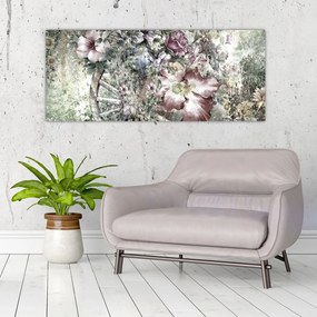 Tablou - Flori pe roata de lemn (120x50 cm)