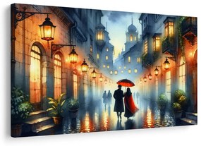 Tablou plimbare romantică prin oraș ploios
