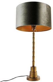 Lampă de masă bronz cu abajur de catifea verde 35cm - Pisos