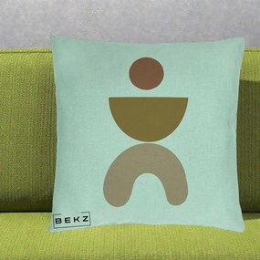 Perna Decorativa Geometric Boho Disc si Arc, 40x40 cm, Verde Menta, Husa Detasabila, Perna Inclusa, BEKZ®