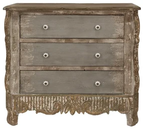 Comoda bej, din lemn masiv, aspect vintage, 3 sertare, Beauclair