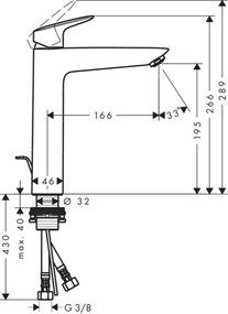 Baterie baie lavoar Hansgrohe Logis 190,montare pe blat, crom-71090000