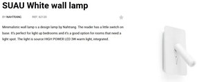 Aplica cu reader LED stil minimalist SUAU alba