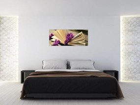 Tablou cu carte și floare violetă (120x50 cm)