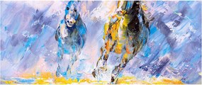 Tablou - Caii alergând, pictură în ulei (120x50 cm)