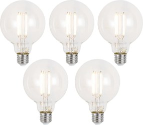 Set de 5 becuri LED inteligente E27, reglabile, G95, transparente, 7W, 806 lm, 2700-6500K, Zigbee