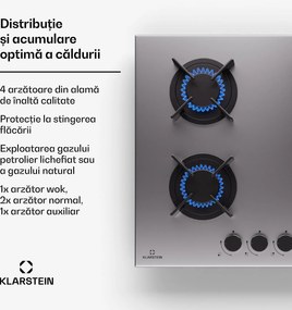Klarstein Goldflame 4 plită pe gaz independentă 4 arzătoare gaz natural/propan inox