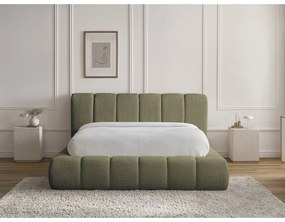 Pat matrimonial verde tapițat cu spațiu de depozitare cu somieră 180x200 cm Denali – Bobochic Paris