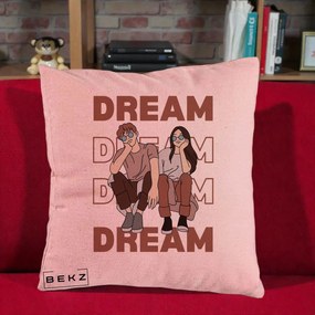 Perna Decorativa Dream Couple Aesthetic, 40x40 cm, Roz, Husa Detasabila, Perna Inclusa, BEKZ®