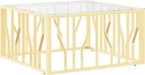 vidaXL Masă de cafea, auriu, 80x80x40 cm, oțel inoxidabil și sticlă