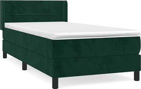vidaXL Pat box spring cu saltea, verde închis, 100x200 cm, catifea