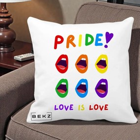 Perna Personalizata Pride Love is Love Curcubeu, 40x40 cm, Alba Mata, Husa Detasabila, Perna Inclusa, BEKZ®