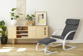 Balansoar finlandez cu cadru din lemn și suport pentru picioare alb - gri