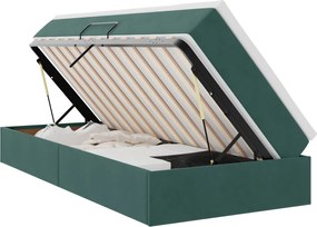 vidaXL Pat cu saltea și spațiu de depozitare Verde închis 90 x 190 cm