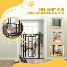 PawHut Poartă pentru animale de companie înaltă de 106 cm cu lățime reglabilă, ușă integrată pentru pisici, pentru scări și tocuri de ușă, Negru | Aosom Romania