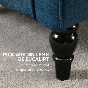 HOMCOM Scaun Decorativ Capitonat cu Spatar Inalt, Cotiere Rotunjite Captusite și Sezut cu Captuseala Groasa, Albastru | Aosom Romania