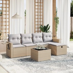 vidaXL Set canapele de grădină, 6 piese, cu perne, bej, poliratan