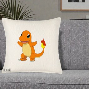 Perna Personalizata Charmander Pokemon, 40x40 cm, Crem Reliefat, Husa Detasabila, Perna Inclusa, BEKZ®