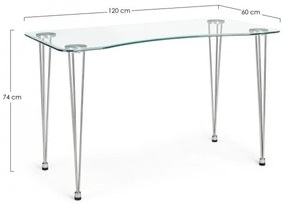 Birou de studiu transparent/crom din sticla temperata si metal, 120 cm, Rondò Bizzotto