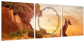Tablou Girafe în Africa (cu ceas) (90x30 cm)