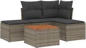 vidaXL Set canapea de grădină cu perne, 5 piese, gri, poliratan