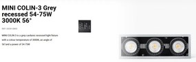 Spot LED incastrabil MINI COLIN-3 Grey recessed 54-75W 3000K 56°