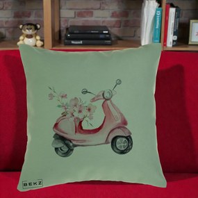 Perna Decorativa Scuter Roz cu Flori Acuarela, 40x40 cm, Verde, Husa Detasabila, Perna Inclusa, BEKZ®