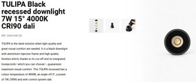 Spot LED incastrabil TULIPA Black recessed downlight 7W 15° 4000K CRI90 dali