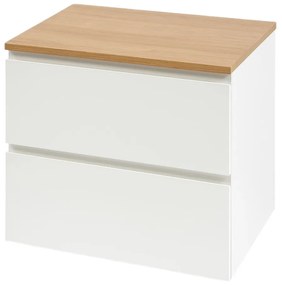 Set dulap baie 60 cm pentru lavoar pe blat, alb cu blat stejar, Cersanit Moduo