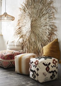 Pouf din lână țesut manual cu model kilim, 60×60×H30 cm, „Anara"