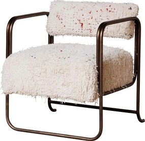 Fotoliu lounge crem din stofă din bumbac și in cu structură din metal, „Miro”