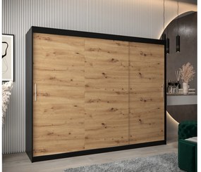 Dulap de haine 250 cm Toki (negru mat + stejar artisan). 1064865