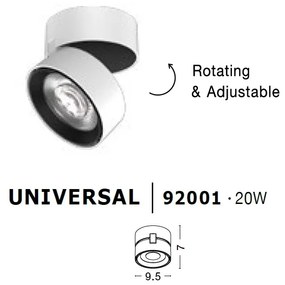 Spot LED aplicat ajustabil perete/tavan UNIVERSAL alb/negru