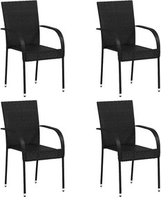 vidaXL Scaune de exterior stivuibile, 4 buc., negru, poliratan