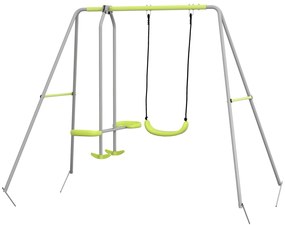 Outsunny Leagăn 2 cadru portic cu 1 leagăn și față în față 255 x 160 x 180 cm greutate maximă 135 kg verde gri | Aosom Romania