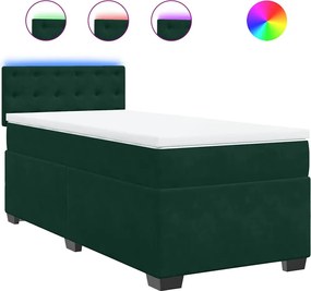 vidaXL Pat box spring cu saltea, verde închis, 90x190 cm, catifea