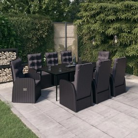 vidaXL Set mobilier de grădină cu perne, 9 piese, negru
