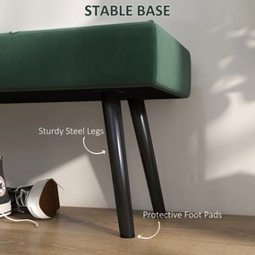 HOMCOM Bancă pentru Capătul Patului, Bancă cu Picioare din Oțel și Țesătură cu Efect de Catifea, 100x36x45 cm, Verde | Aosom Romania