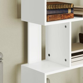 HOMCOM Bibliotecă Asimetrică în Formă de S cu 5 Niveluri și 10 Rafturi Deschise, 80x24x159 cm, Alb | Aosom Romania