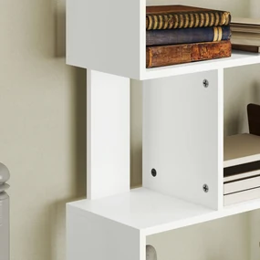 HOMCOM Bibliotecă Asimetrică în Formă de S cu 5 Niveluri și 10 Rafturi Deschise, 80x24x159 cm, Alb | Aosom Romania