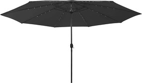 vidaXL Umbrelă soare de grădină cu LED-uri, negru, 400 cm
